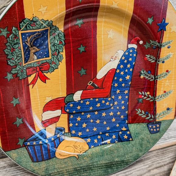 2001 Vintage Warren Kimble Christmas Plate, Holiday Cheer, Sleeping Santa, 8" - Picture 3 of 6